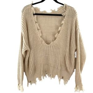 Faith & Asher Cropped Oversize Lightweight Sweater in Size Small with Fringe Hem